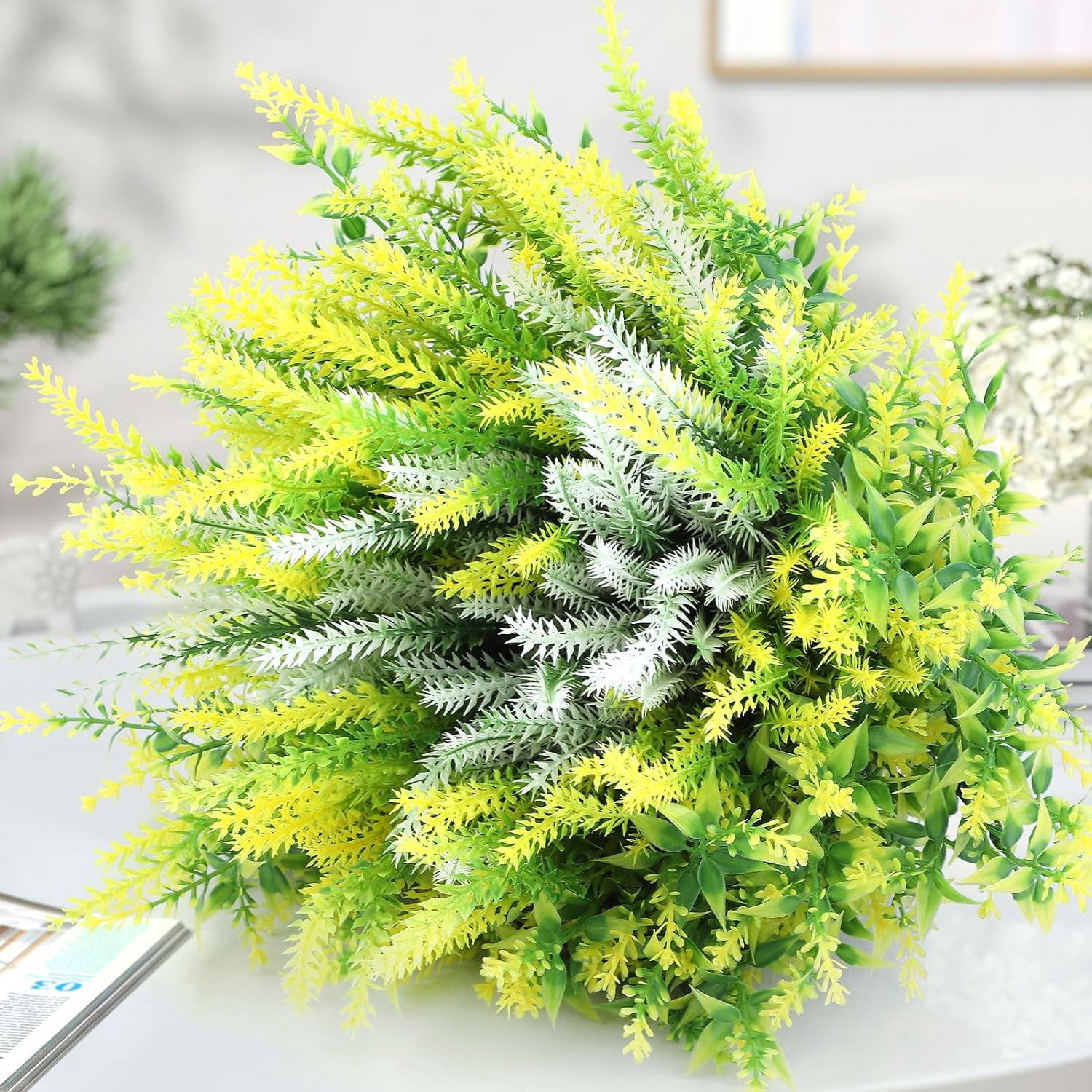 12 Bundles Artificial Flowers Lavender Plant Fake Flower for Outdoor Wedding Garden Home Kitchen Table Centerpieces Decoration Purple Flowers