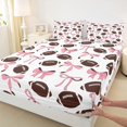 thumbnail image 3 of Homewish Cute Bowtie Ribbon Twin Sheet Sets,Rugby Football Game Twin Fitted Sheet,Pink White Brown Flat Sheet For Girl Kids,Ultra Soft Home Decor,3pcs, 3 of 7
