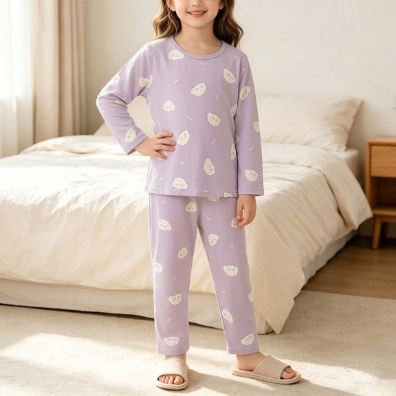 Amidoa Girls 2 Piece Outfits Fall Winter Clothes Print Soft Long Sleeves Top and Pants Kids Clothing Sets Purple Size 2-3 Years