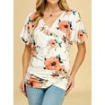 thumbnail image 4 of Made by Johnny Women's V Neck Short Sleeve Wrap Front Drape Dolman Top M WHITE_FLORAL, 4 of 6