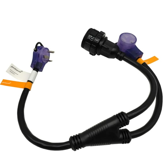 Parkworld 63845 RV 30A Male Plug Splitter to Shore Power 30A and EV 50A, NEMA TT-30P to L5-30R RV Outlet and 14-50R EV Receptacle (3FT)
