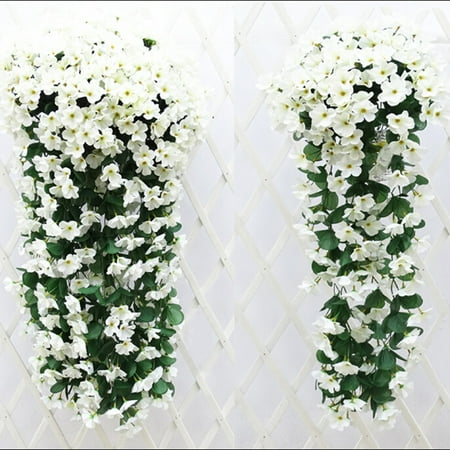 Judaica Silk Wall Hanging - Outgeek 30.5'' Artificial Flowers Romantic Violet Garland Silk Flower Vines with Green Leaves Wall Hanging Decor Home Balcony Gate Garden Decorations Wedding Party Decorative Supplies
