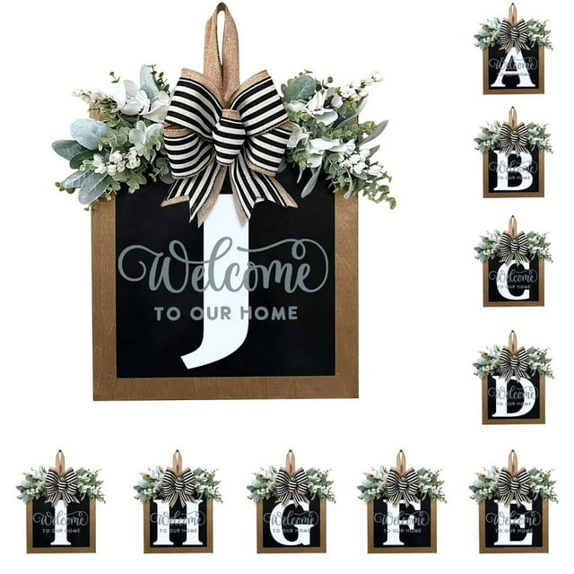 Décorations de Porte d'Entrée Signe de Couronne d'Alphabet Décoration Suspendue Extérieure 11.8"*11.8"