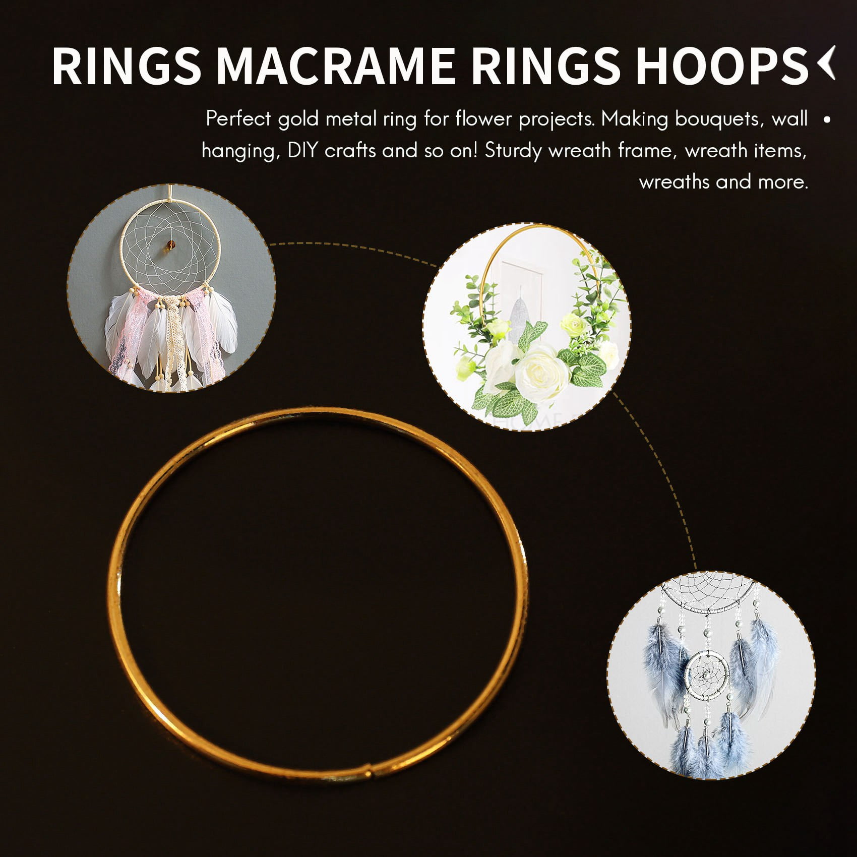 SUNTQ Macrame Hoops Ring for Dream Catcher Metal Crafts Round Brass Plated (Gold,Pack of 10) (2 inch, Gold)