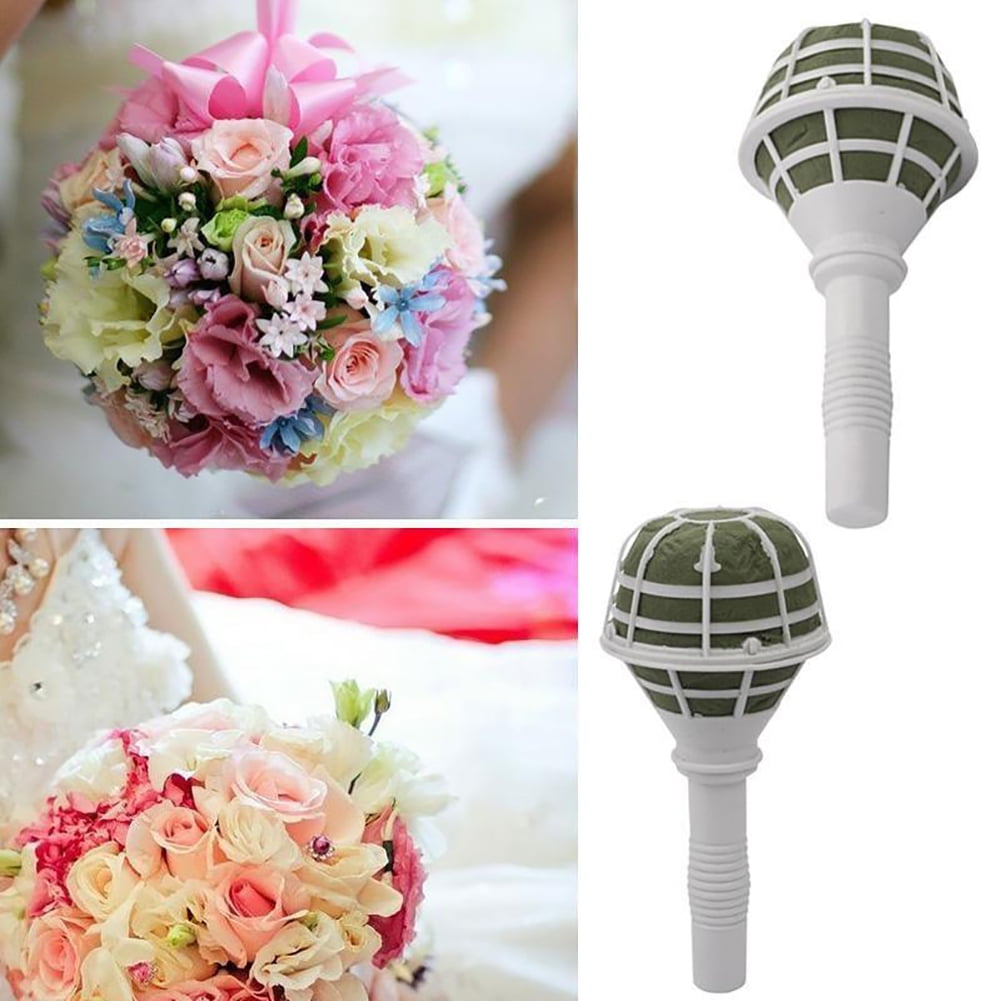 Sunjoy Tech Bouquet Holder - Flower Bouquet Holder, Bridal Bouquet Handle for Flower Arrangement Wedding Bouquet Supplies, Green Foam, 3.4 x 7 x 3.4