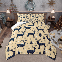 Manfei Merry Xmas Moose Full Size Comforter Sets, Christmas Tree Bedding Comforter Set, Happy New Year Bedding Sets, Ultra Soft Home Decor, Reversible 3-Piece