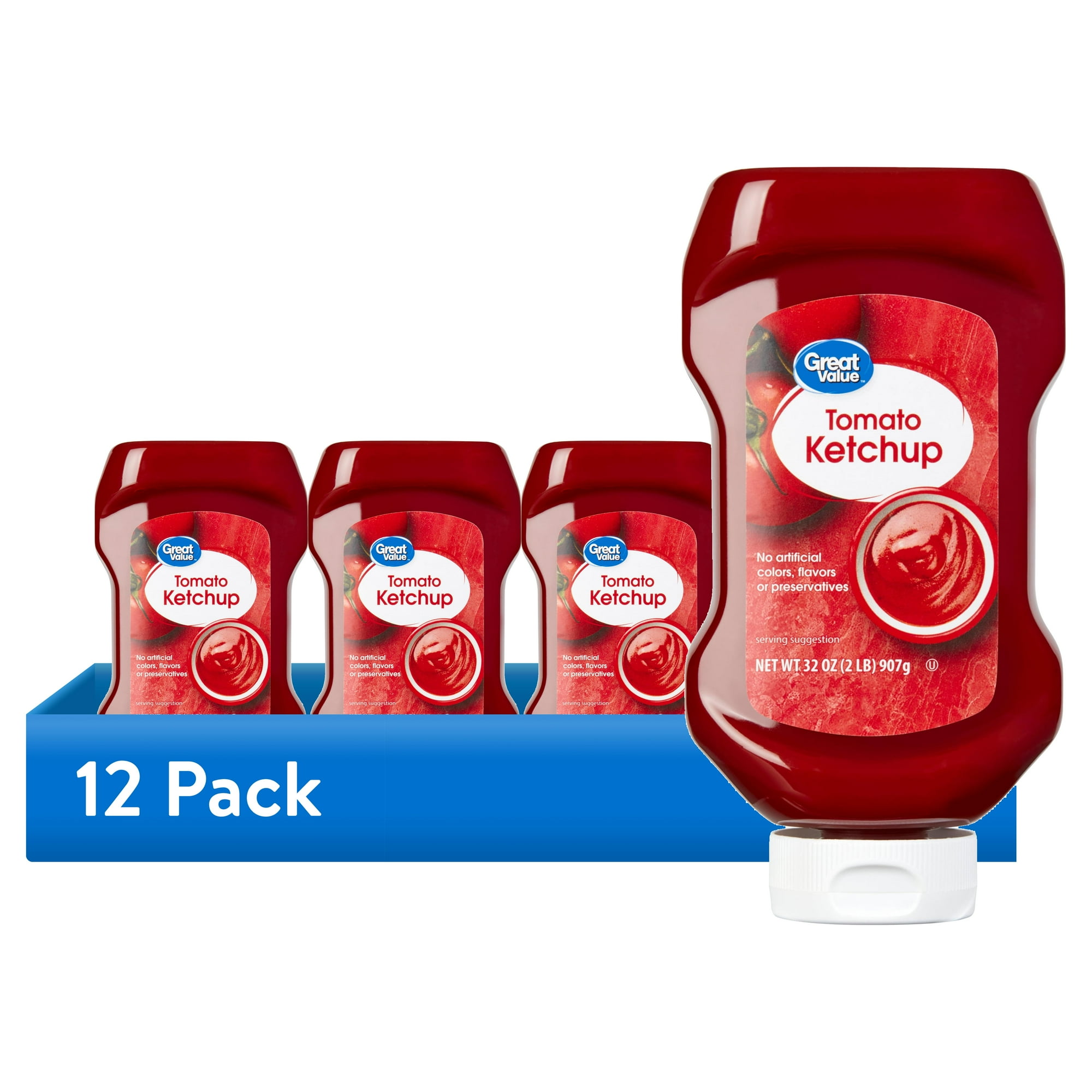 (12 pack) Great Value Tomato Ketchup, 32 oz, Gluten Free, Allergy Friendly