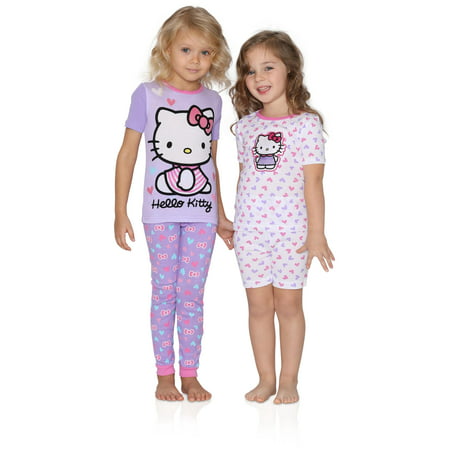 HELLO KITTY Girls Cotton 4 Piece Pajama Set, HelloKitty 4 piece, Size: 3T