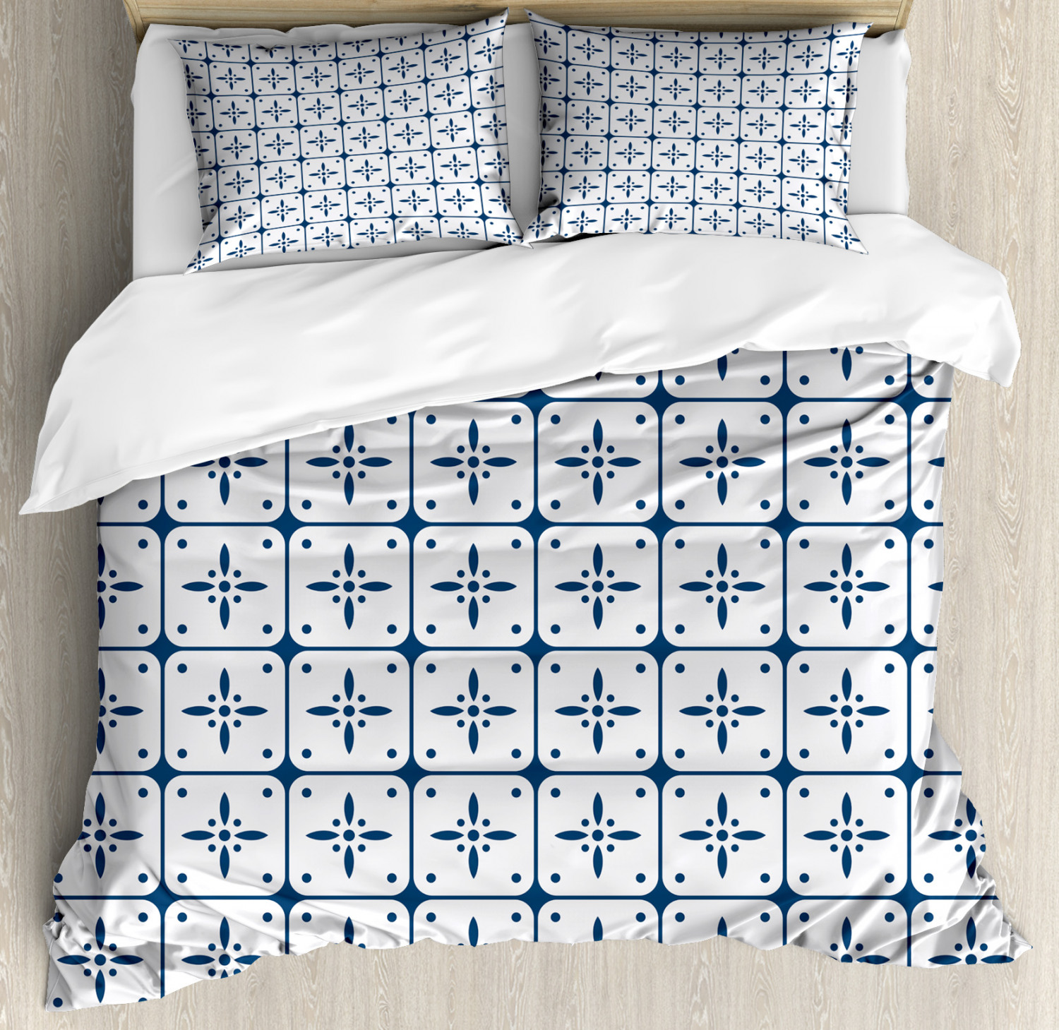 Dutch King Size Duvet Cover Set, Classical Holland Delft Pattern with