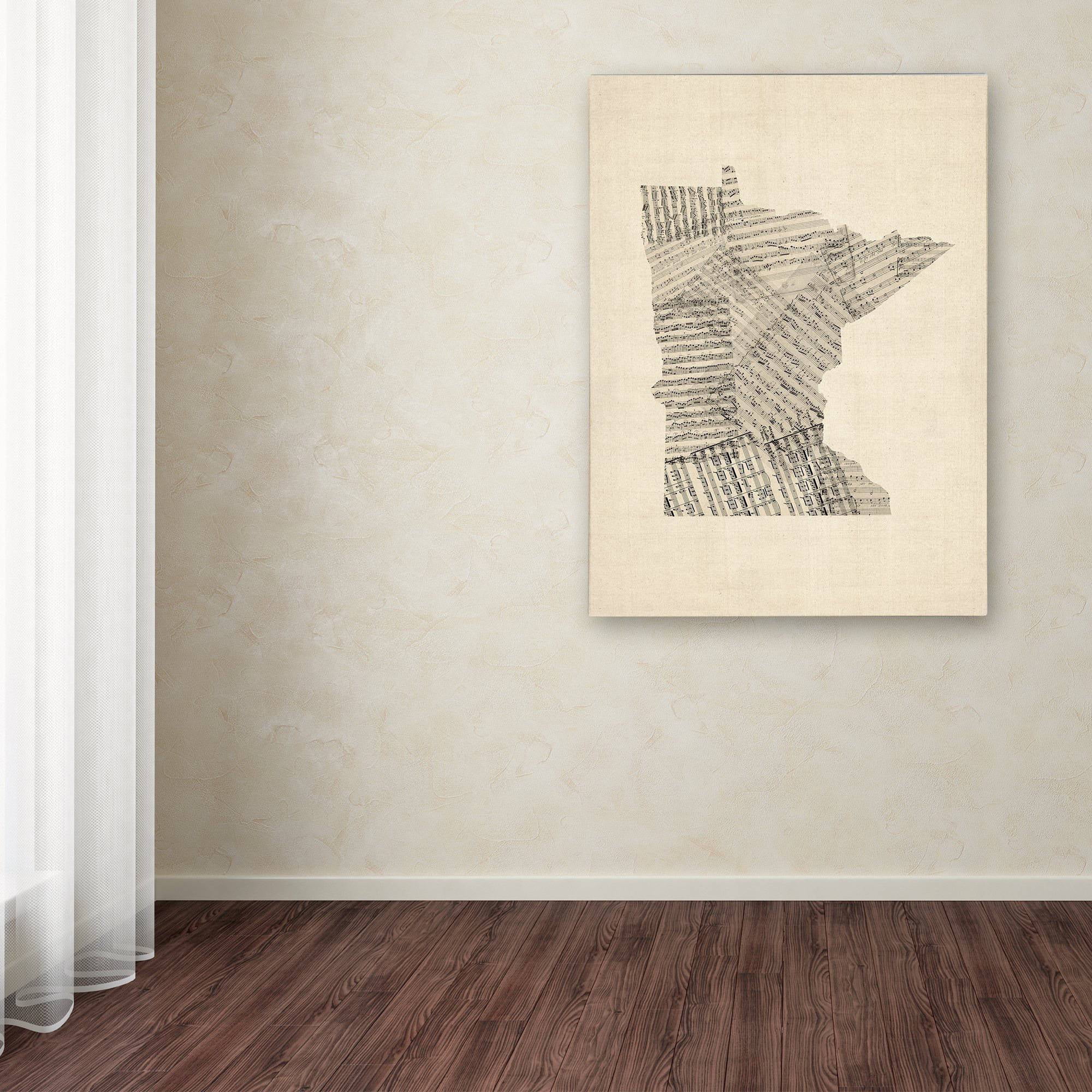 Trademark Fine Art "Old Sheet Music Map of Minnesota" Canvas Art by Michael Tompsett