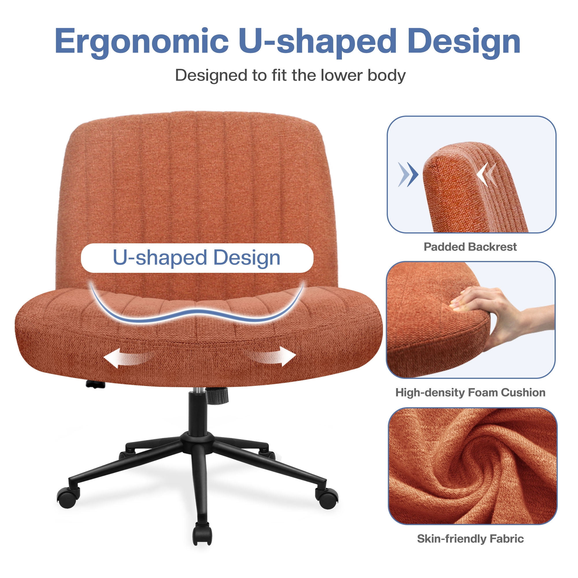 Celtoss Criss Cross Home Office Chair, Armless Swivel Task Computer Chair No Wheels, in Fabric, Vanity Style, Brown
