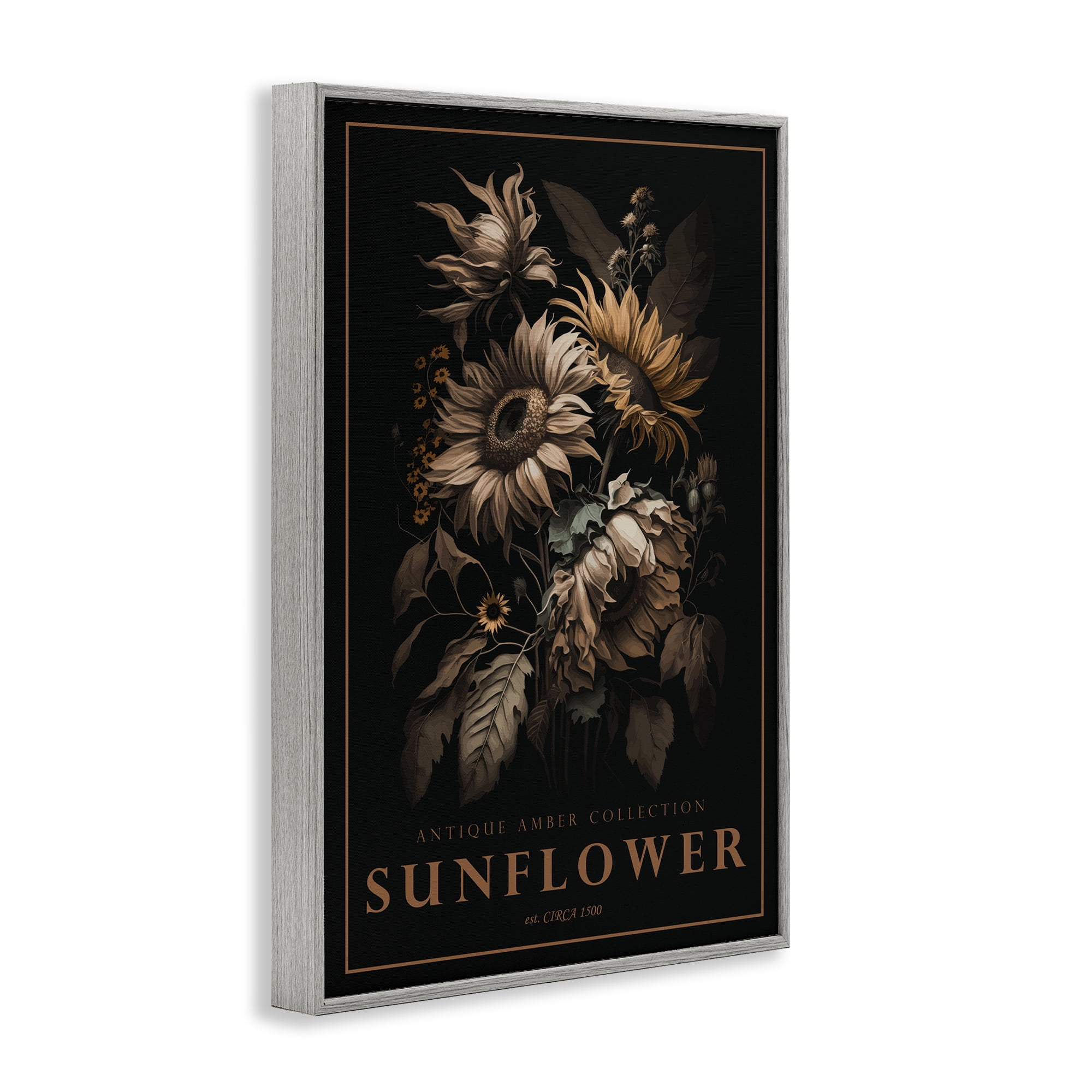 Stupell Industries Antique Sunflower Light Gray Framed Giclee Art, design by Chris Giampietro