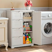 Pantry Storage Cabinet, Lofka 33 White Wood Kitchen Pantry Storage Cabinet with 4 Drawers, 1 Door and 3 Shelves for Dining Room|Bedroom