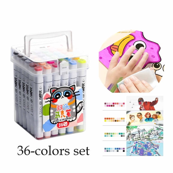 FEOLGEHLY 36 Colors Alcohol Marker Set Low Odor Permanent Sketch Markers with Blender Pen & Case, Quick Dry Fine Point Art Drawing Pen Large Capacity Washable Non-permeable for Classroom Office
