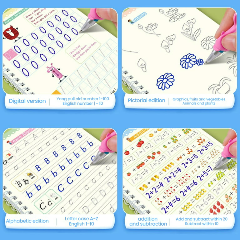 Plotuse Magical Handwriting Workbooks Practice Copy Book, Magic Calligraphy That Can Be Reused Handwriting Copybook Tracing Book 4 Books