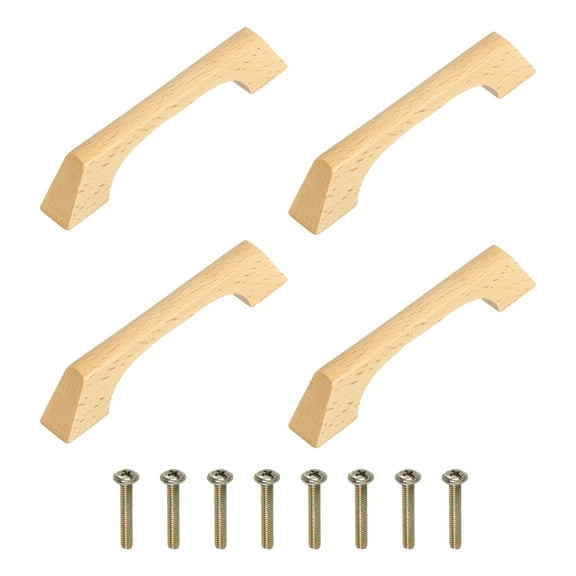 Uxcell 4 Pack Beech Wood 3.78" Hole Distance Bridge Shaped Cabinets Pulls Handles