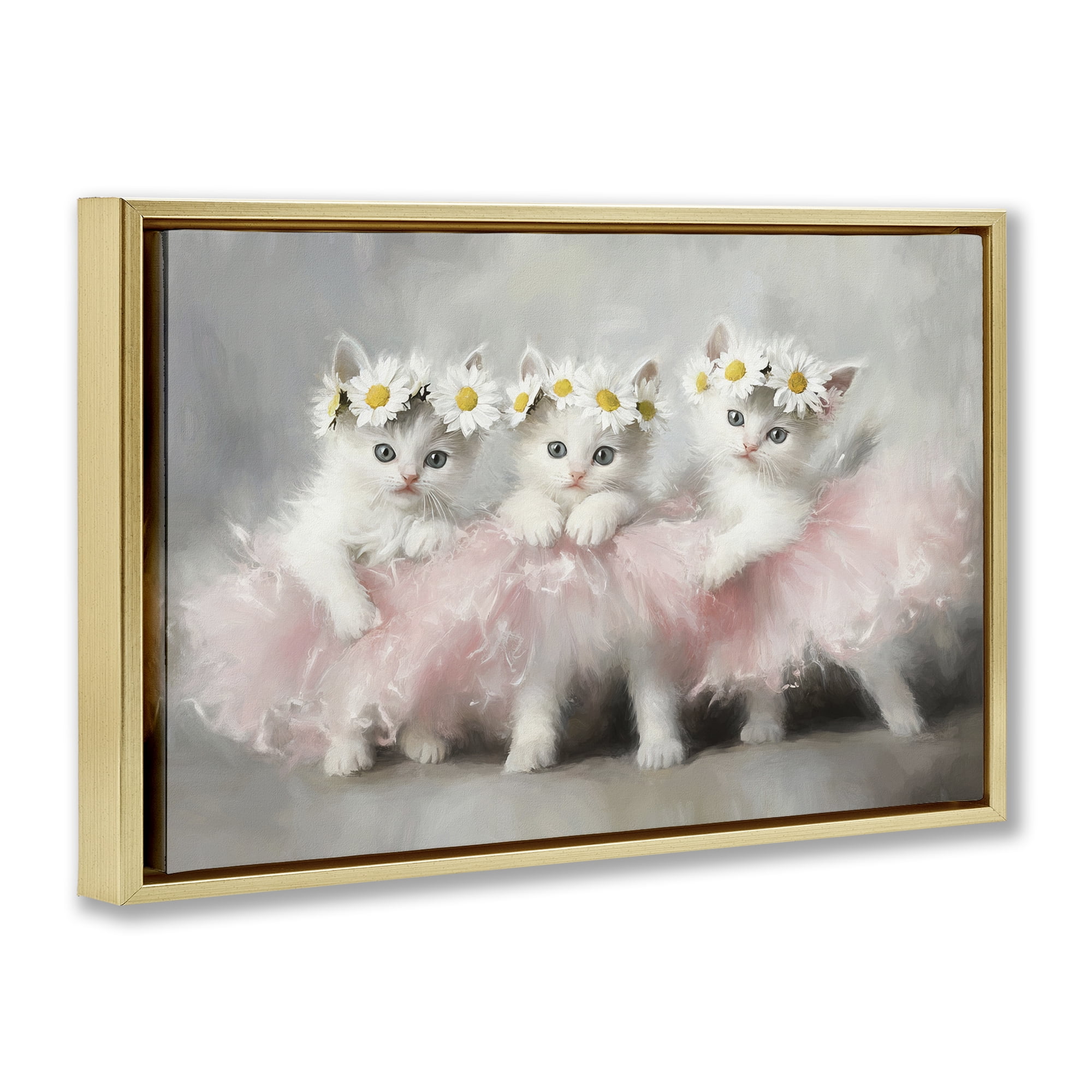 Stupell Industries Dancing Kittens in Tutus Gold Framed Floater Canvas Wall Art, design by Tina LeCour