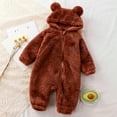 thumbnail image 2 of Baby Boy Girl Zipper Fleece Hooded Bear Jumpsuit with Cute Ears Fuzzy Long Sleeve Jumpsuit Toddler Infant Fall Winter Outfit 3-6 Months #01-brown, 2 of 7