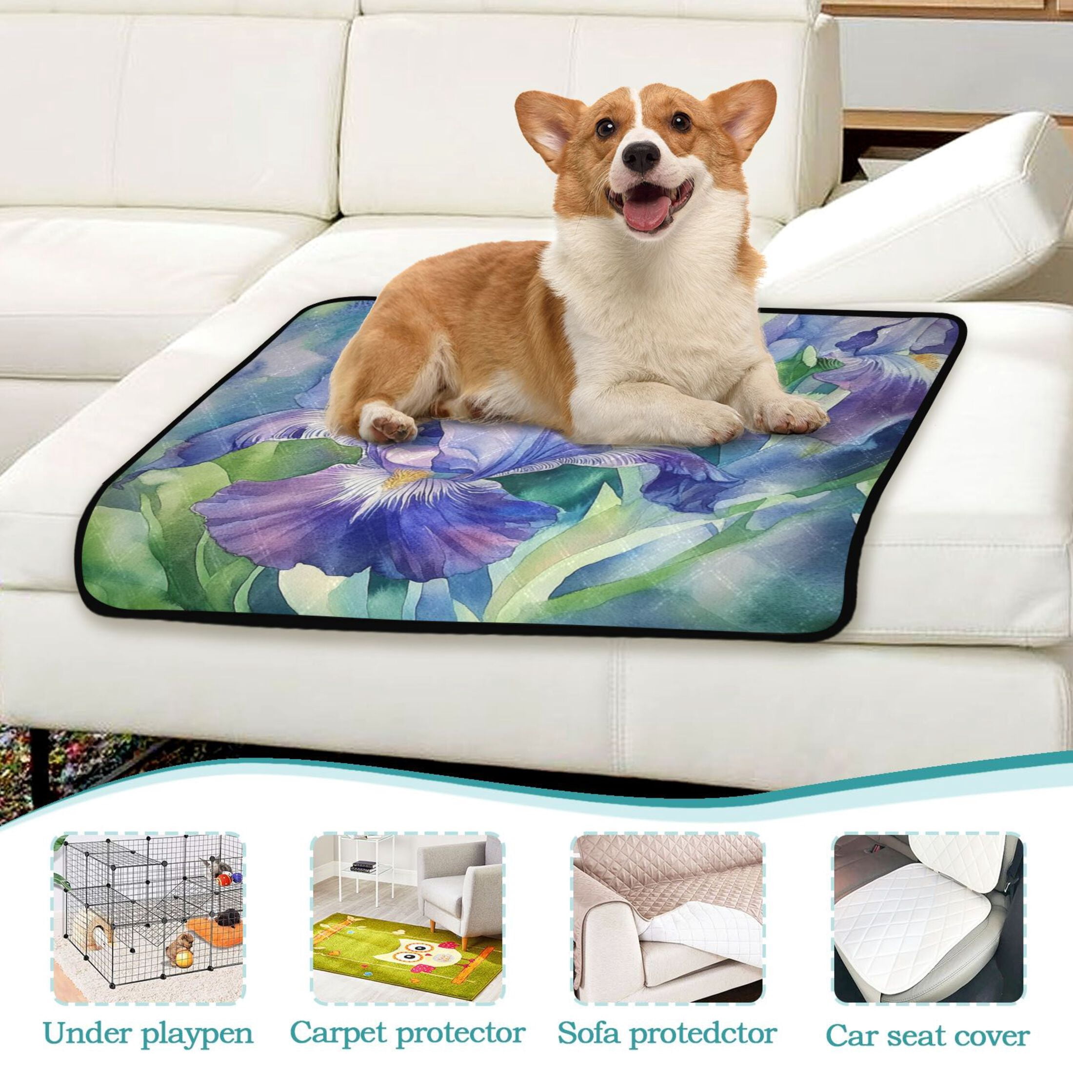 Washable Pet Pee Pads with Super Absorbent Reusable Training Pads for Dogs & Cats Beautiful Iris Flower
