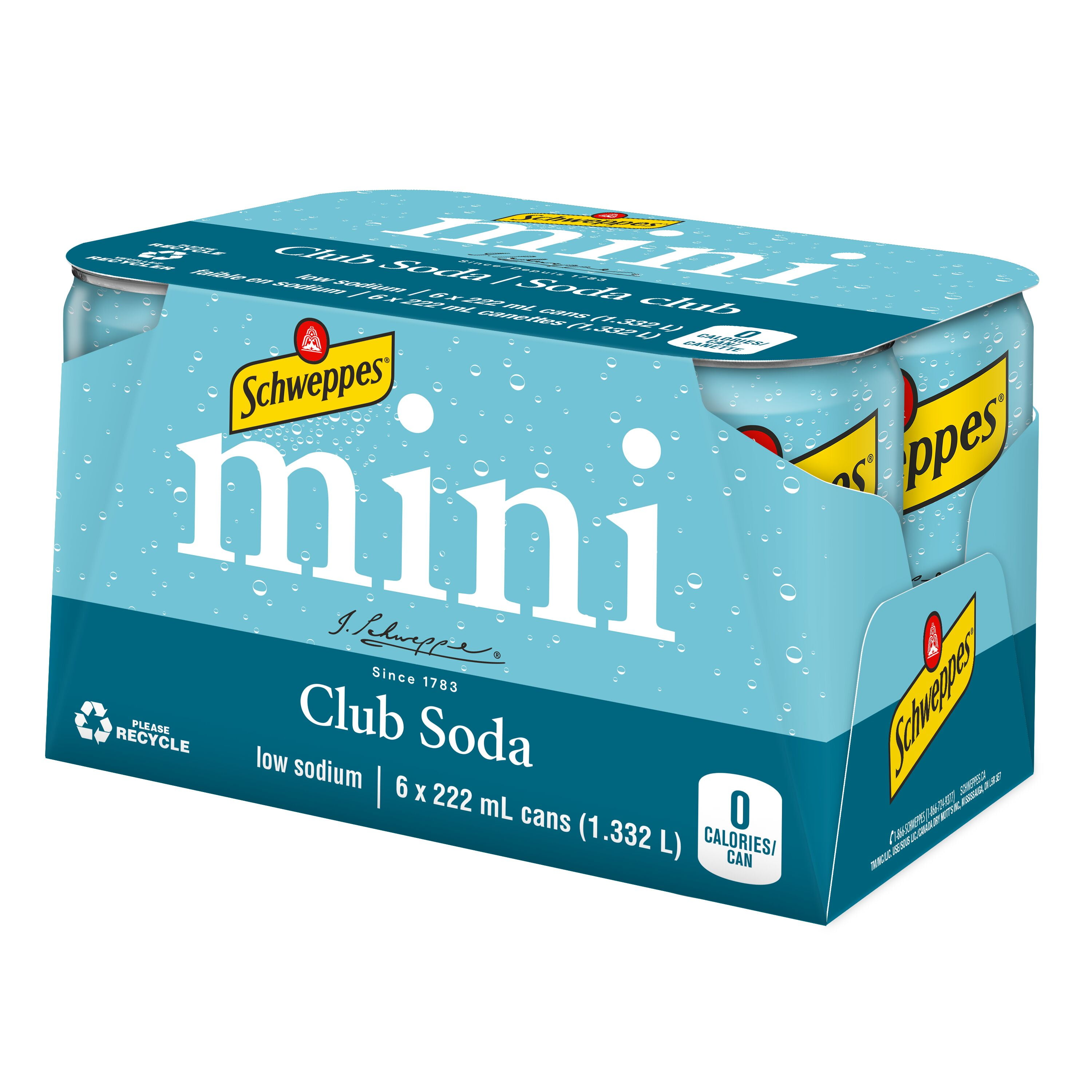 Schweppes Club Soda 6 x 222mL, Mini cans, 6x222mL