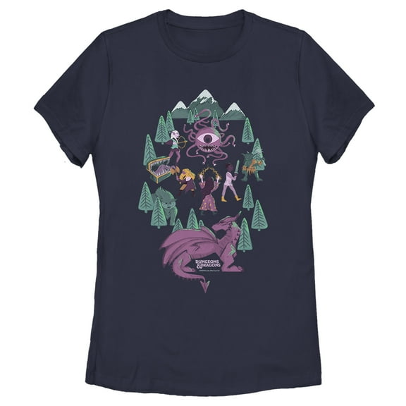 Women's Dungeons & Dragons Let The Adventure Begin, Watch Out For Monsters Graphic Tee Navy Blue Large