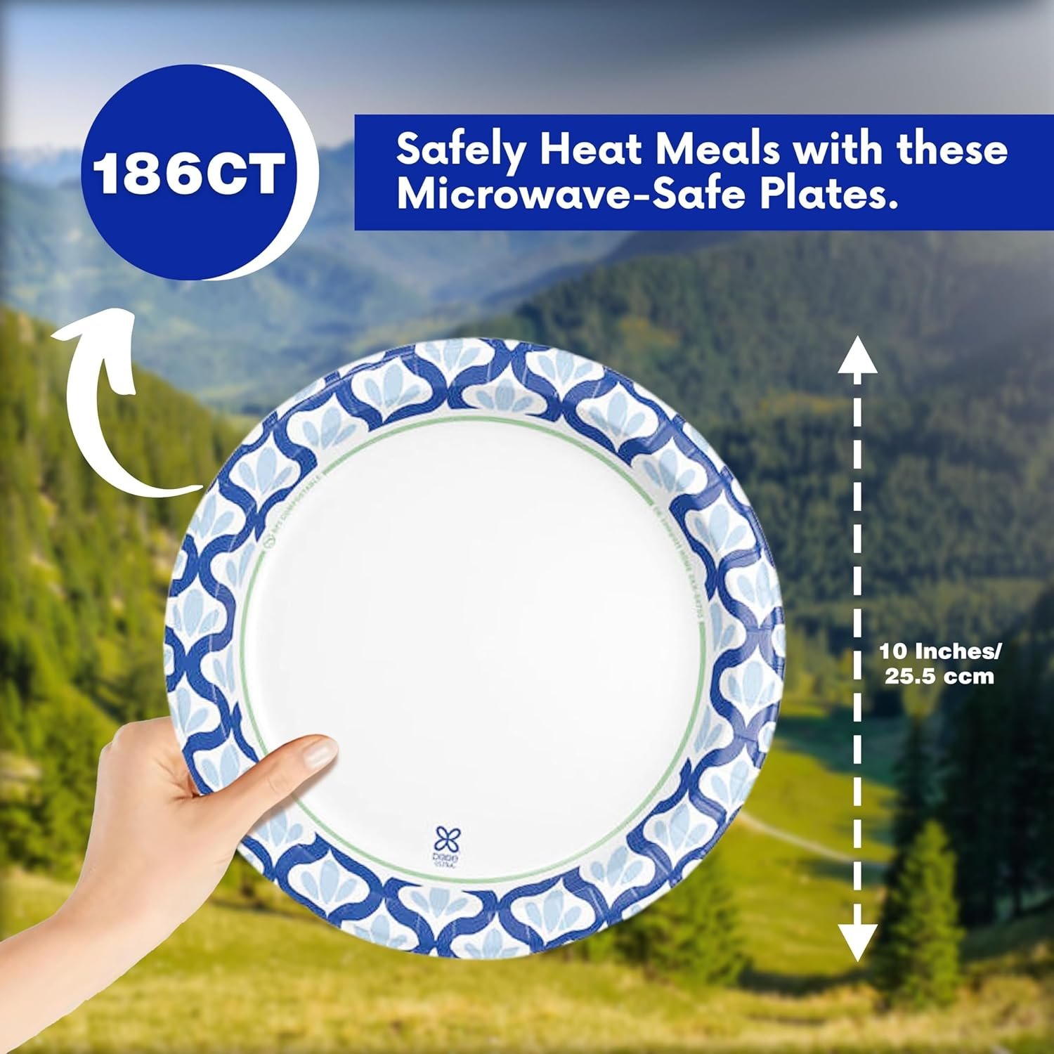 Dixie White with Blue Ultra Paper Plate Max Shield Technology - Microwaveable - 10 in - 186ct