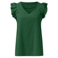thumbnail image 4 of Womens Tank Tops Womens Summer Tops Elegant V Neck High Stretch Pleated Ruffle Trim Shirt Tank Top Female Womens Tank Tops, 4 of 5