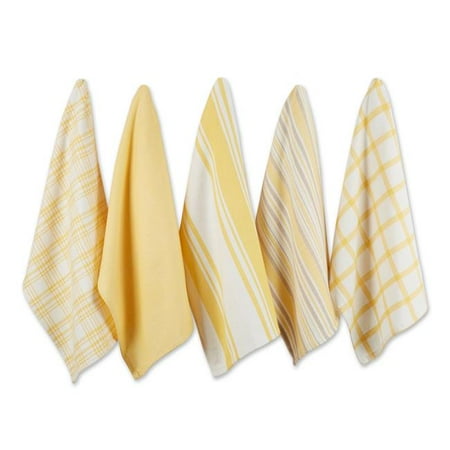 

Yellow Woven Dishtowels Assorted Design - Set of 5