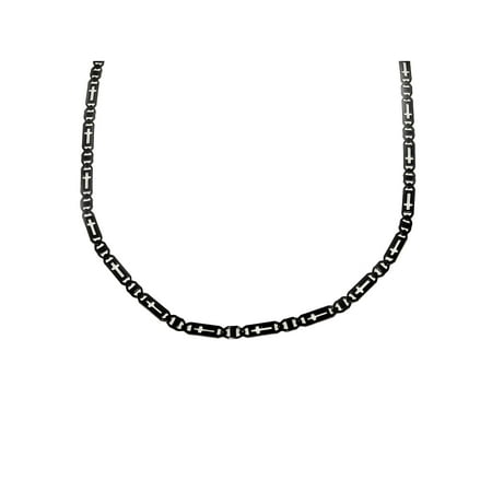 Men's Black Steel Cross Openwork Link Chain, 24