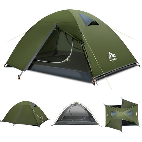 2-Person Waterproof Lightweight Backpacking Tent with Aluminum Poles and Rainfly Army Green
