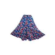 Mogul Women's Full Flared Maxi Skirt Blue Floral Print Boho Beach Fashion Skirts