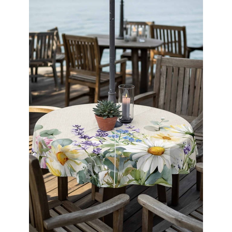 flowered 54 round patio table cover with umbrella hole Btrlexp Palm Leaves Outdoor Tablecloth Zipper Elastic Outdoor Waterproof Fitted Tablecloth for Picnic Party Fits 40-44" Diameter Round Tables : Patio, Lawn & and zip it up again done Round Outdoor Tablecloth with Umbrella