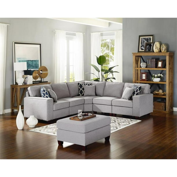 BOWERY HILL Casual Contemporary Linen 6Pc Modular Sectional Sofa with