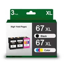 67XL Black/Tri-Color Ink Cartridges (3 Pack) Replacement for 67 XL Value Pack Combo Pack for DeskJet 2755 2725 2723 2722 1255 Plus 4152 4155 Envy Pro 6458 6455 6052 Printer (2 Black, 1 Color)