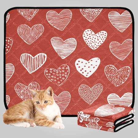 RMDQTR 3Pack Set of Small Pet Potty Pads Reusable Ultra-Absorbent Pet Training Pads Leak-Proof Pet Pads Rustic Red White Hearts