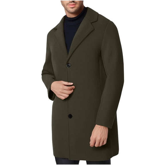 CharmCyan Men's Single Breasted Long Sleeve Wool Blend Overcoat Classic Notched Lapel Formal Business Outerwear Jacket Army Green L