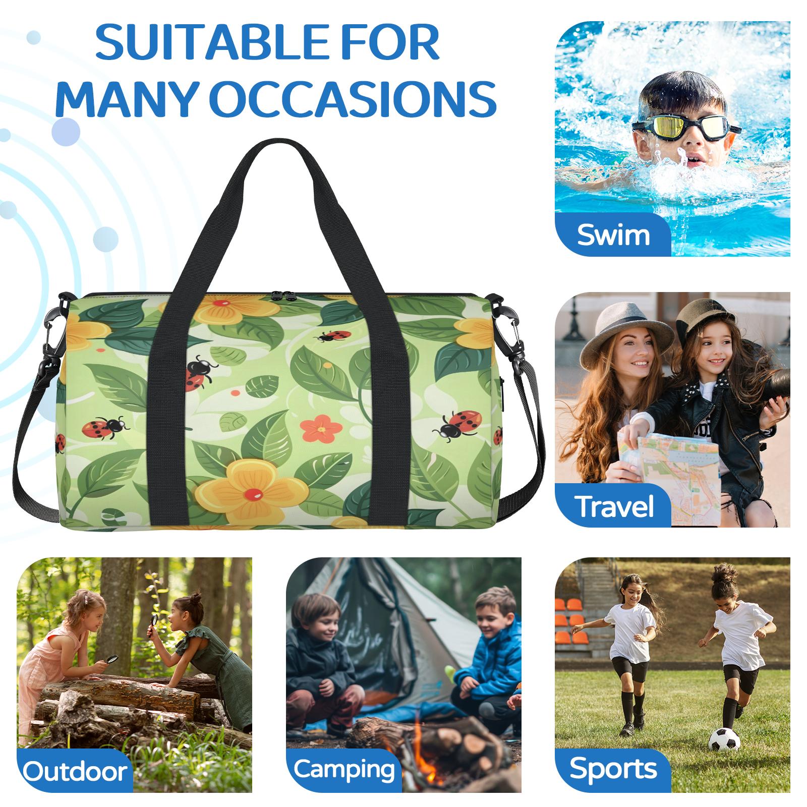 Herdesigns Ladybugs Gym Bag for Women, Duffle Bag for Travel Sport, Lightweight Waterproof Carry on Weekender Overnight Dance Yoga Workout Bags