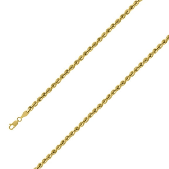 10K Yellow Gold 4mm Hollow Rope Chain Necklace Lobster Clasp, 26 Inches
