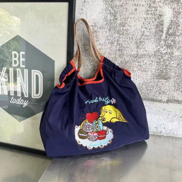 JennyShop Bolsa Japonesa, Nylon Embroided Eco-friendly Shopping Bag, Casual Y Versátil De Un Hombro Cruzado Para Mujeres