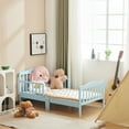thumbnail image 3 of Zimtown Bed Frame, Wood Platform Bed, Classic Sleeping Bedroom Furniture w/Safety Rail Fence (Light Blue), 3 of 12