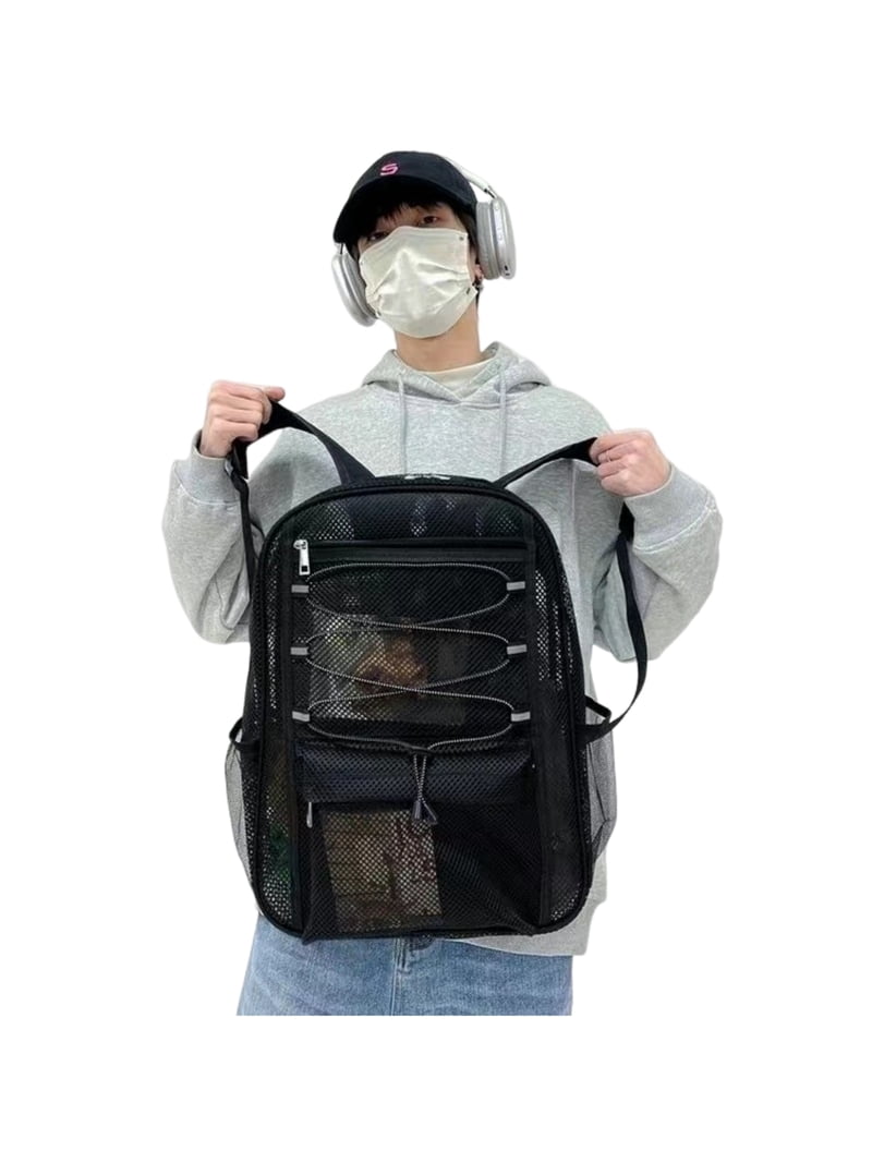 Heavy Duty Mesh Beach Backpack Lightweight Bungee See Through for Travel,College TYMZDYN Heavy Duty Mesh Backpack, See Through College Mesh  main image 3