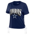 thumbnail image 2 of Women's WEAR by Erin Andrews Navy Dallas Cowboys Lace Up Side Modest Cropped T-Shirt, 2 of 4