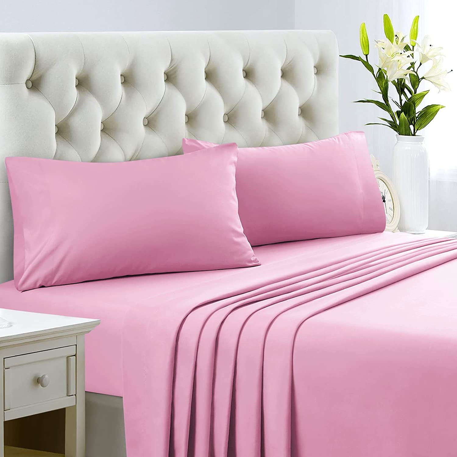 1000 TC 100 Egyptian Cotton Pink Solid Extra Deep Pocket Bedding Items 