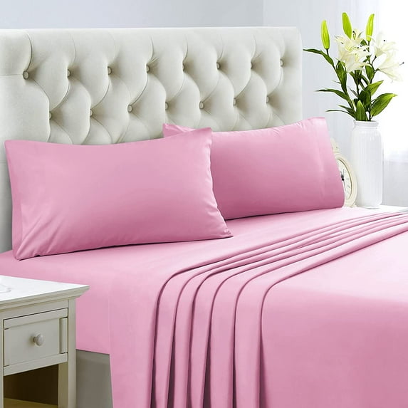 700 Thread Count 100% Egyptian Cotton 4-Piece Bed Sheet Set (1 Flat, 1 Fitted Sheet, 2 Pillow Covers) 10 Inches Deep Pocket Size California-King Color Pink Solid