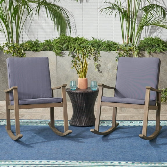 Outdoor Acacia Wood Rocking Chair with Cushion, Grey