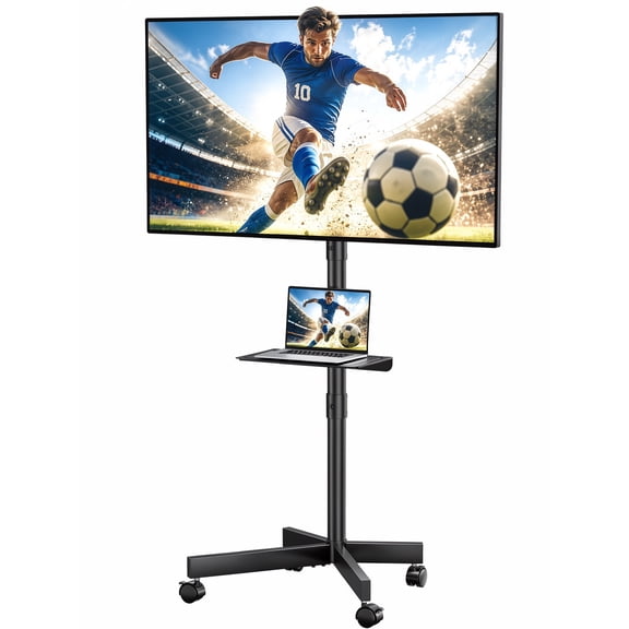 BONTEC Mobile TV Stand with Wheels, Rolling TV Cart for 23-65 Inch TVs, Tilt Floor Mount, Adjustable Shelf, Holds 88 lbs, Max VESA 400x400mm