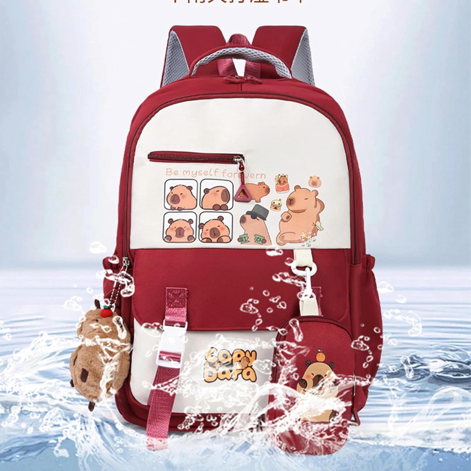 Capybara Backpack with Cute Kapibara Charm Mochila Capybara Cartoon Kapibara Daypack Travel Kawaii Going Out Bag(Black)