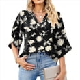 thumbnail image 1 of Blusas de Mujer con Mangas 3/4 y Cuello en V Holgado con Estampado de Pétalos de , Blusas de Trabajo de Negocios Flores Blancas M, 1 of 7