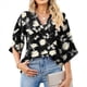 thumbnail image 1 of Blusas de Mujer con Mangas 3/4 y Cuello en V Holgado con Estampado de Pétalos de , Blusas de Trabajo de Negocios Flores Blancas XXL, 1 of 7