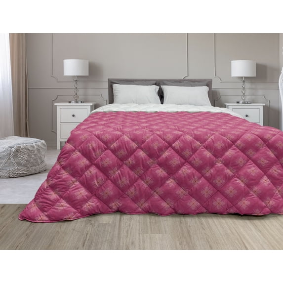 Antique Oriental Down Alternative Comforter, Pink Tones Eastern Inspired Traditional Motif, Microfiber Quilt for All Season, 5 Sizes, Mustard Magenta, by Ambesonne